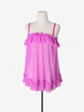 Victoria Secret Babydoll Lingerie Pink Lace Trim Cami Top Night Gown